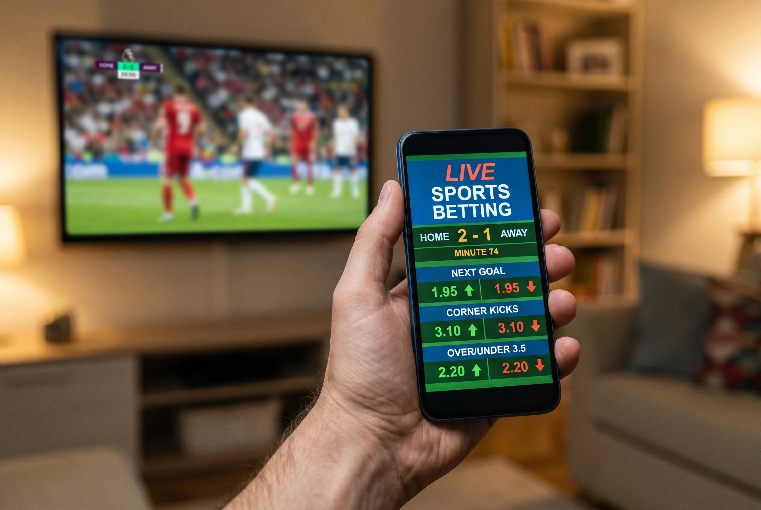 Pantalla de apuestas en vivo con cotización cambiando en tiempo real durante un partido
