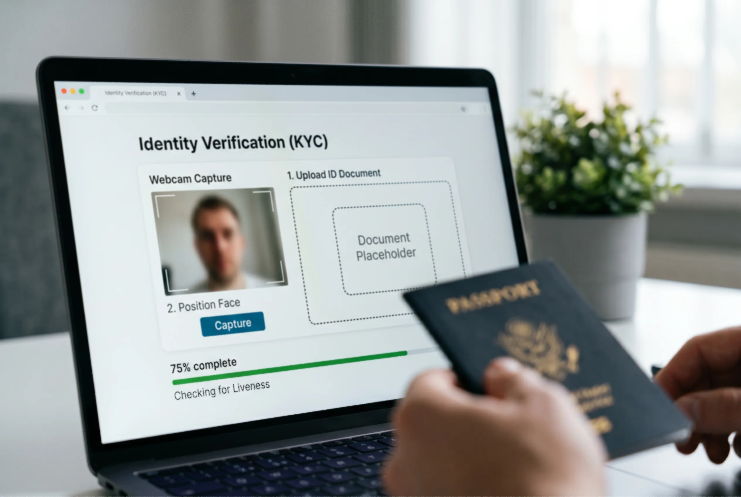 Pantalla de verificación KYC con documento de identidad y selfie