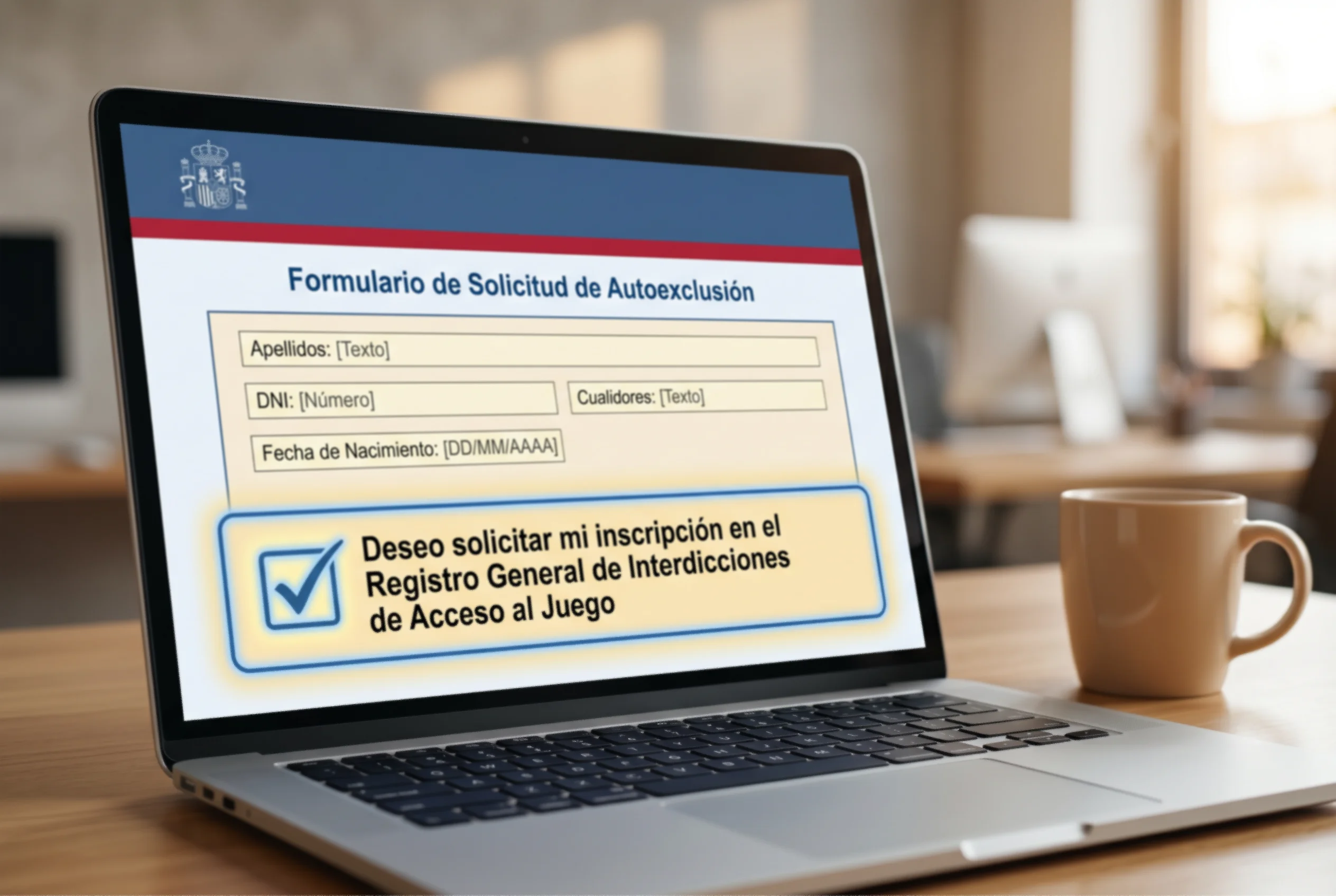 Formulario oficial del Registro General de Interdicciones de Acceso al Juego en pantalla